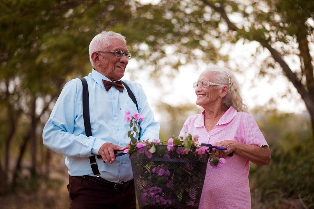 elderly and young people gardening together